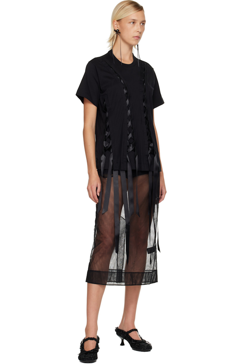 Cotton jersey T-shirt.

· Rib-knit crewneck
· Slits with lace-up satin ribbons at front

Supplier color: Black