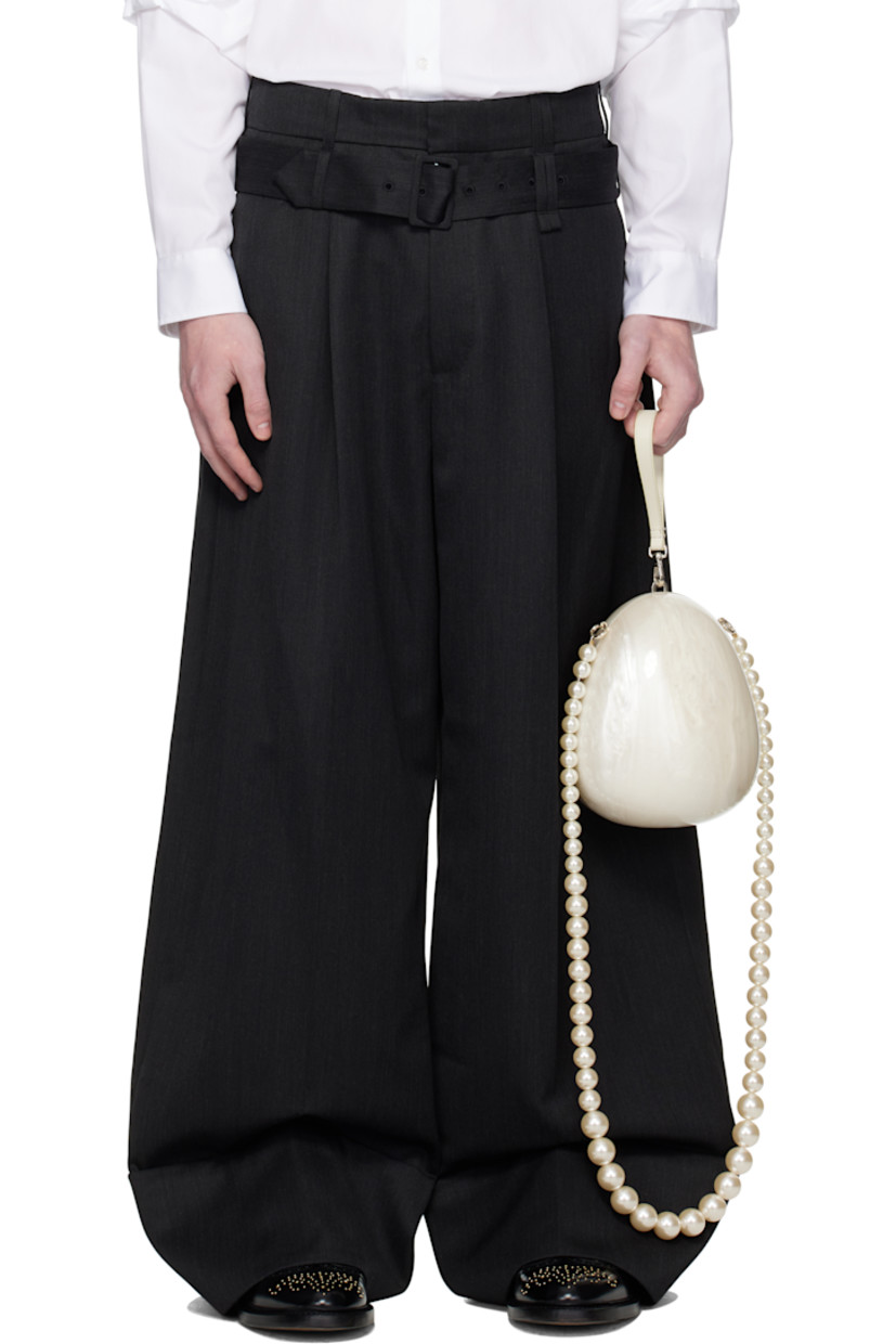 Virgin wool-blend venetian trousers.

· Wide-leg
· High-rise
· Belt loops and detachable pin-buckle belt
· Four-pocket styling
· Zip fly
· Pleats at front
· Creased legs
· Rolled cuffs

Supplier color: Charcoal