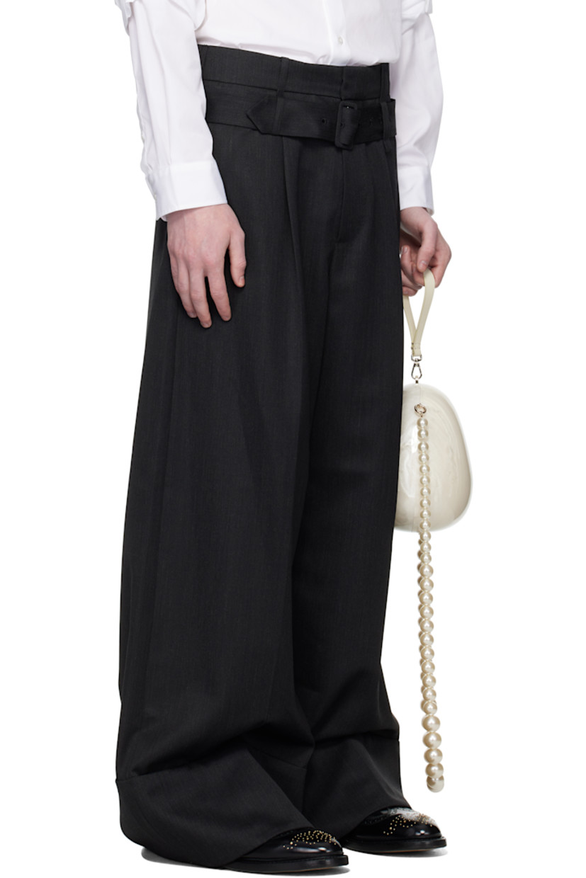 Virgin wool-blend venetian trousers.

· Wide-leg
· High-rise
· Belt loops and detachable pin-buckle belt
· Four-pocket styling
· Zip fly
· Pleats at front
· Creased legs
· Rolled cuffs

Supplier color: Charcoal