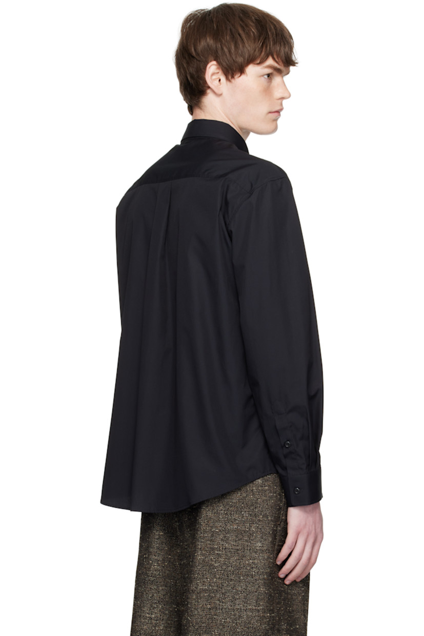 Cotton poplin shirt.

· Faux-pearl floral accents at spread collar
· Button closure
· Patch pocket at chest
· Shirttail hem
· Buttoned barrel cuffs
· Box pleat at back yoke

Supplier color: Black/Pearl
