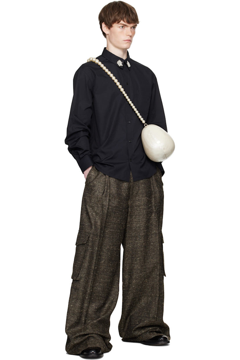 Cotton poplin shirt.

· Faux-pearl floral accents at spread collar
· Button closure
· Patch pocket at chest
· Shirttail hem
· Buttoned barrel cuffs
· Box pleat at back yoke

Supplier color: Black/Pearl