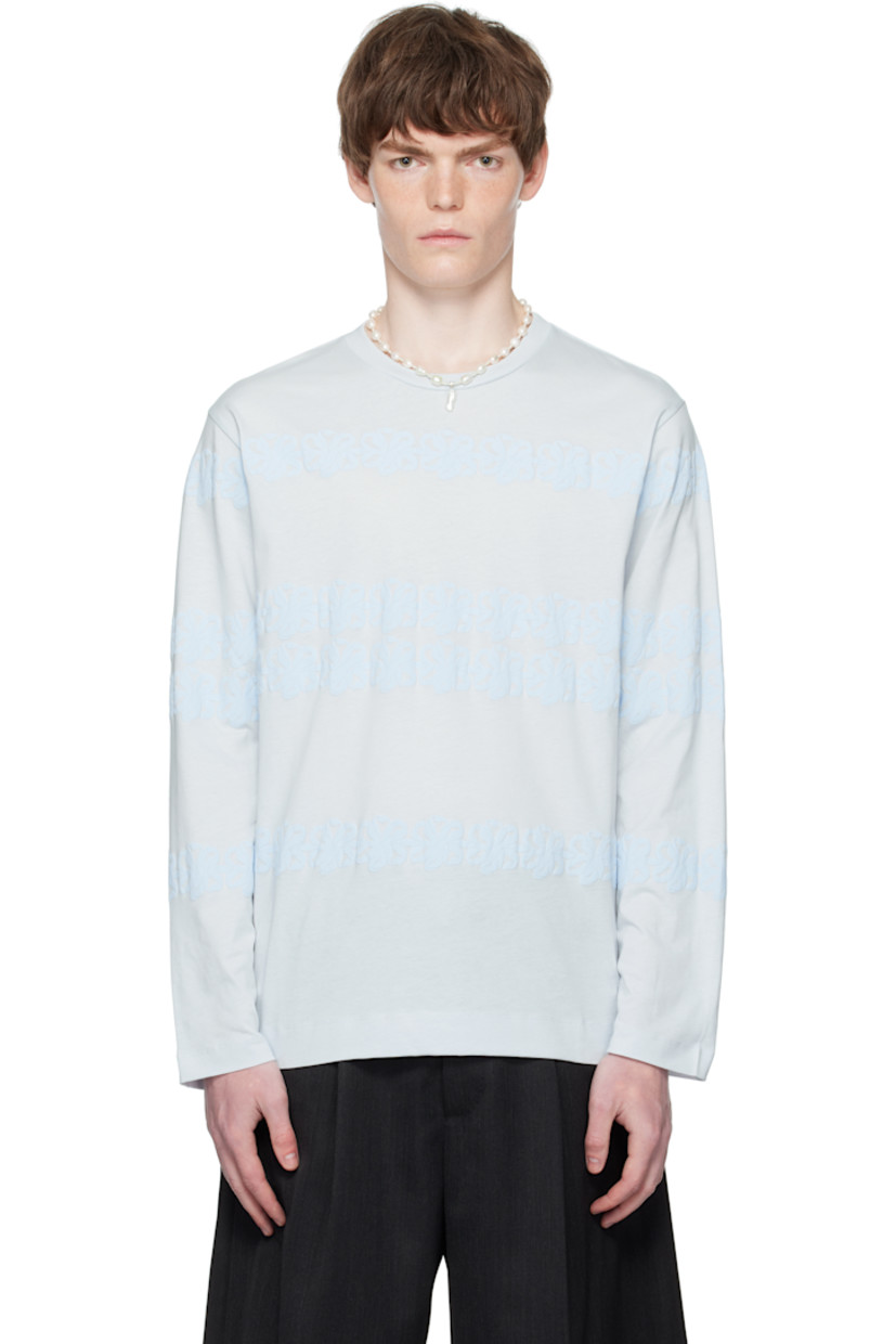 Cotton jersey T-shirt.

· Floral pattern bonded throughout
· Rib-knit crewneck

Supplier color: Baby blue/Baby blue