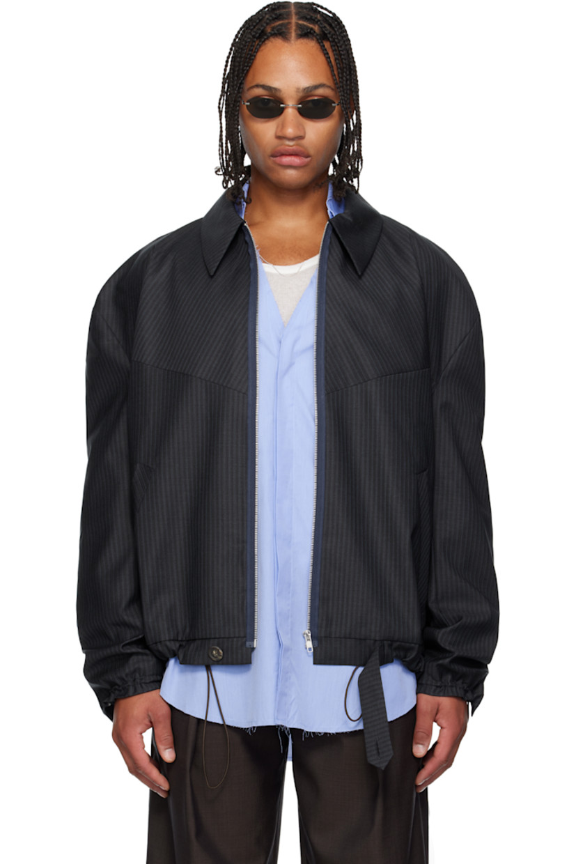 Plain-woven virgin wool jacket. 

· Stripes throughout 
· Spread collar
· Zip closure 
· Welt pockets at waist 
· Button tab at front hem 
· Bungee-style drawstring at hem and cuffs
· Dropped shoulders 
· Full satin twill lining

Supplier color: Anthracite
