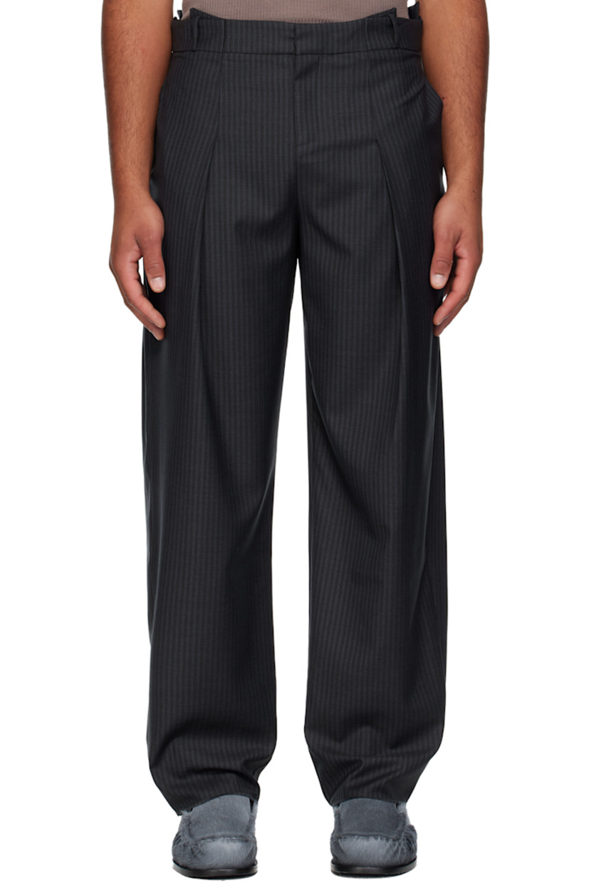 Virgin wool twill trousers.

· Stripes throughout 
· Belt loops
· Four-pocket styling
· Zip fly 
· Pleats at front and back
· Unfinished hem 

Supplier color: Anthracite