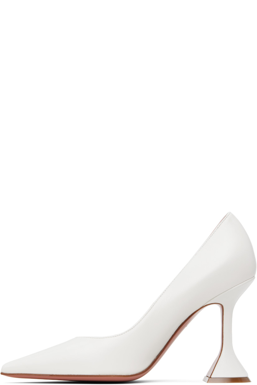 Grained nappa goatskin heels in white. 

· Pointed toe
· Covered spool heel with rubber injection
· Polished leather sole with rubber injection
· Heel: H3.75"

Supplier color: White nappa