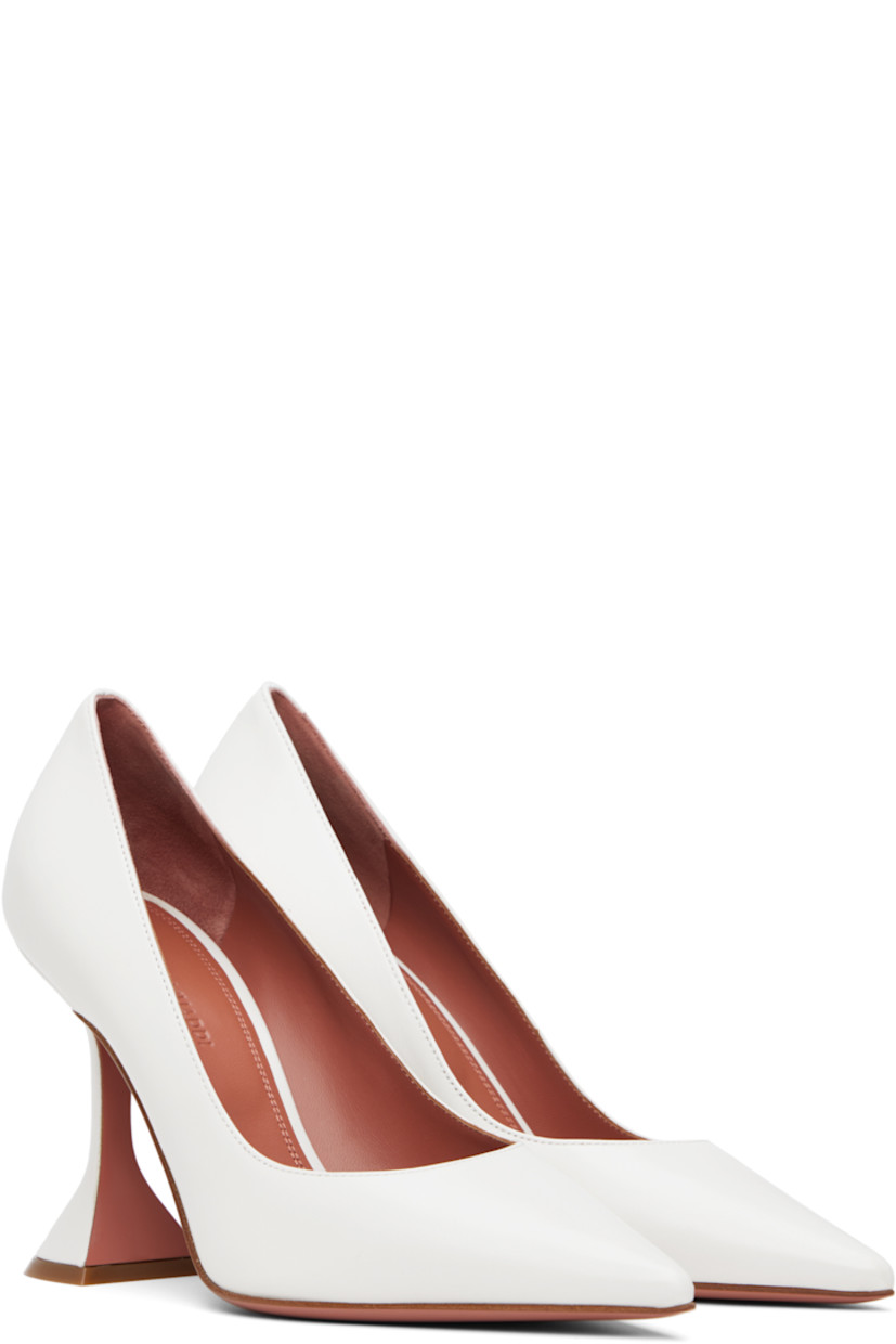 Grained nappa goatskin heels in white. 

· Pointed toe
· Covered spool heel with rubber injection
· Polished leather sole with rubber injection
· Heel: H3.75"

Supplier color: White nappa