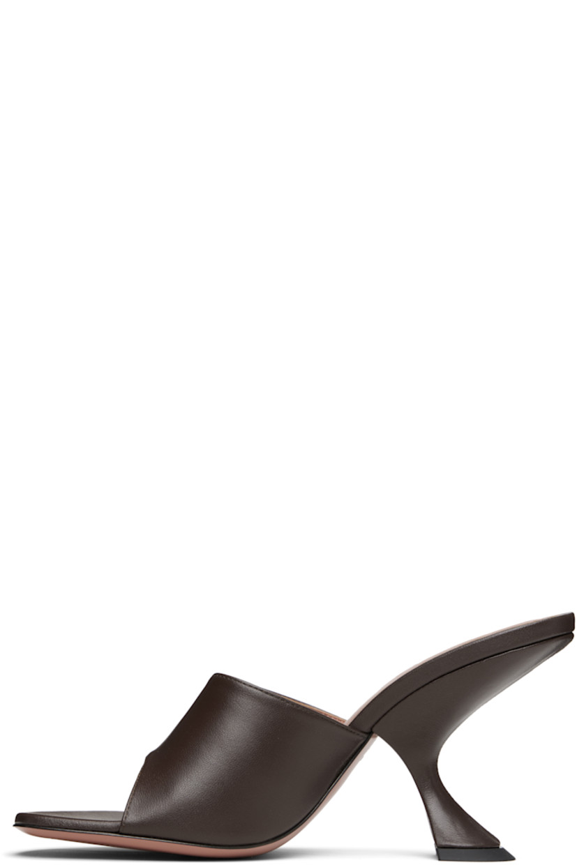 Buffed lambskin heeled sandals.

· Open toe
· Logo embossed at padded footbed
· Buffed goatskin lining
· Covered spool heel with rubber injection
· Leather sole with rubber injection
· Heel: H3.5"

Supplier color: Nappa coffee