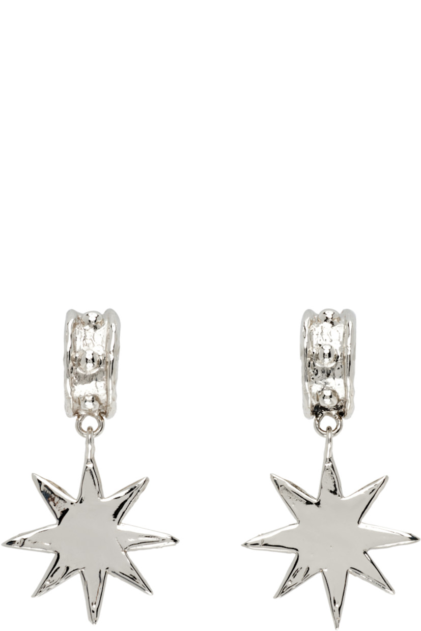 Pair of drop earrings in silver-tone bronze. 

· Textured detailing throughout
· Graphic at drop
· Sterling silver post-stud fastening
· H2" x W1"

Supplier color: White bronze