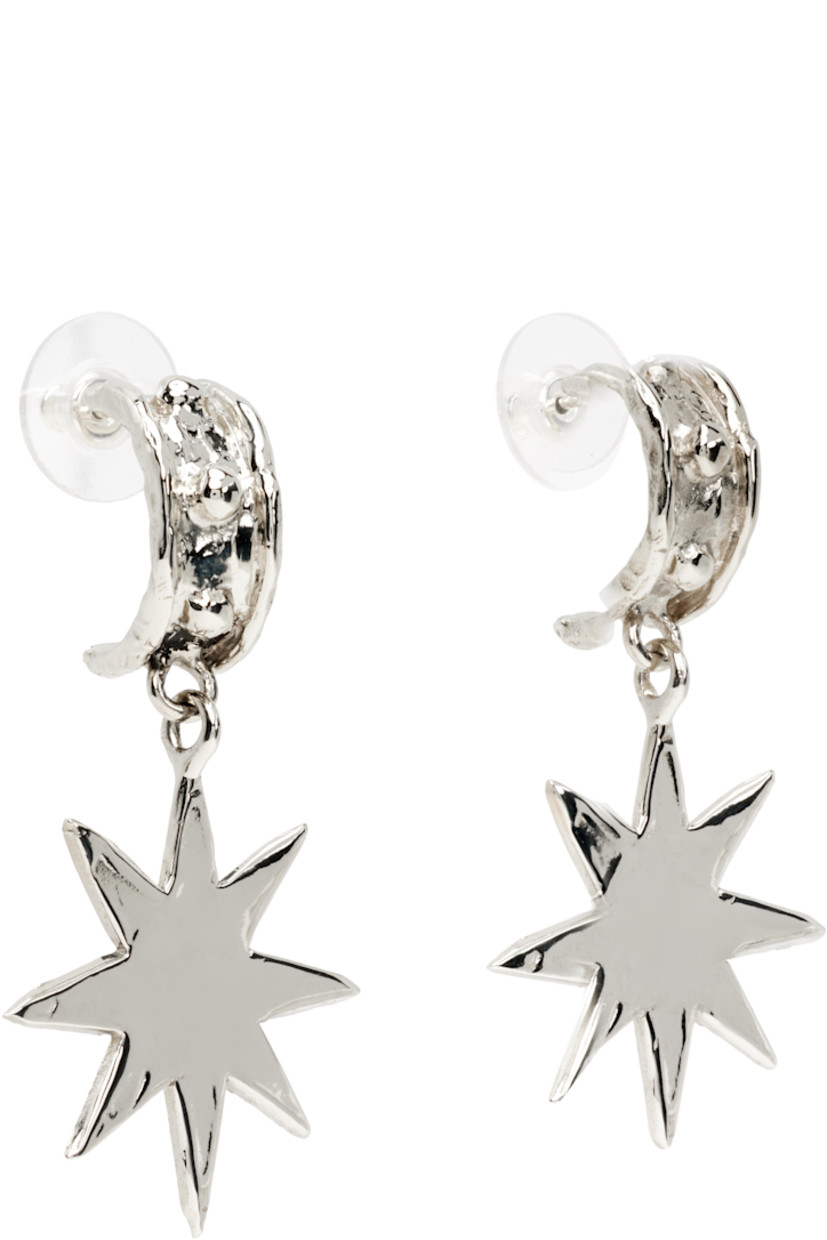 Pair of drop earrings in silver-tone bronze. 

· Textured detailing throughout
· Graphic at drop
· Sterling silver post-stud fastening
· H2" x W1"

Supplier color: White bronze
