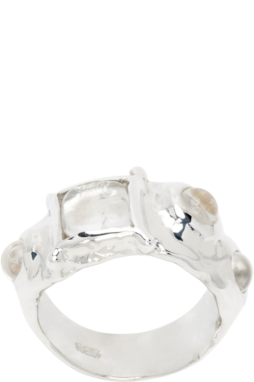 Ring in sterling silver.

· Textured detailing throughout
· Bezel-set crystals at face

Supplier color: Sterling silver