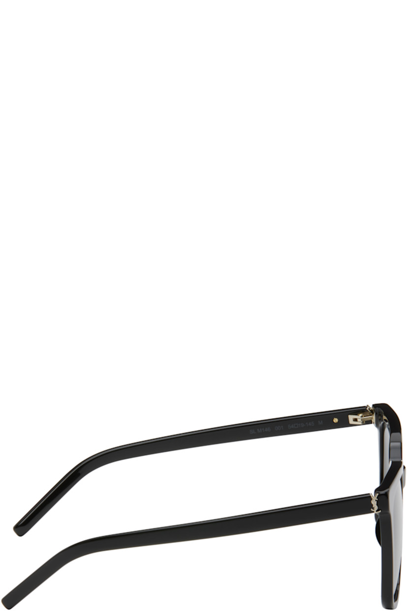 Square acetate-frame sunglasses in black.

· Gray lenses, category 3
· 100% UVA/UVB protection
· Integrated nose pads
· Logo hardware at hinges
· Includes case
· Size: 54.19 145

Supplier color: Black/Light gold/Black