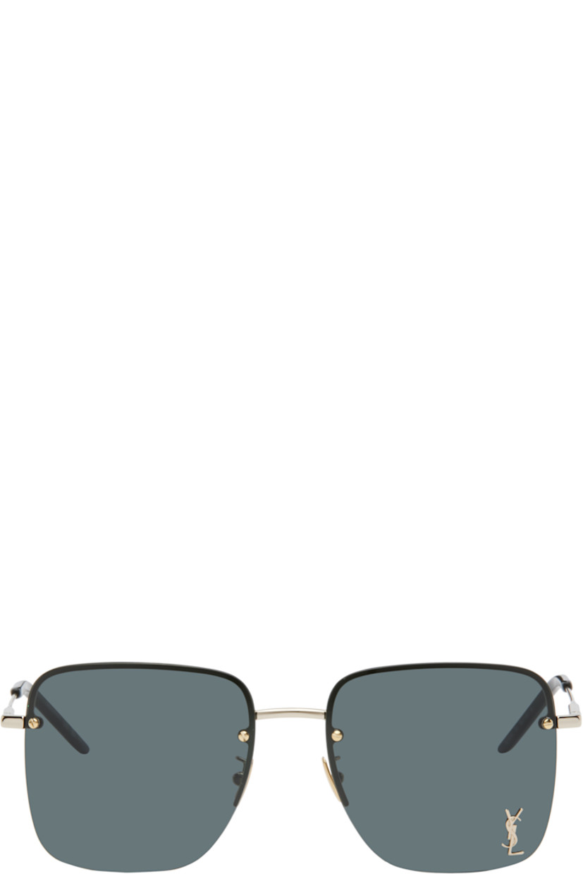 Square rimless metal-frame sunglasses in gold tone.

· Gray lenses, category 3
· 100% UVA/UVB protection
· Logo hardware at lens
· Adjustable metal nose pads
· Acetate temple tips
· Includes case
· Size: 58.17 145

Supplier color: Gold