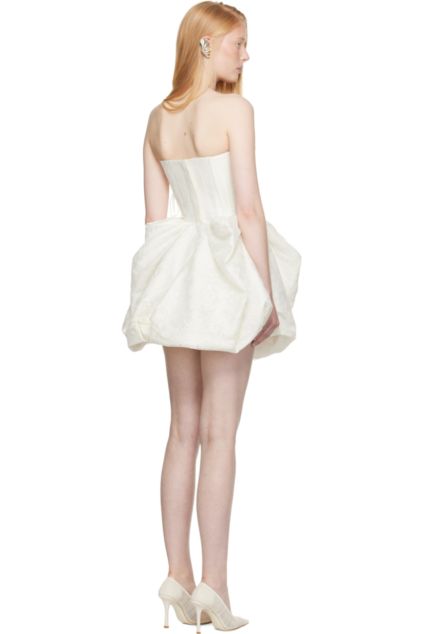 Cotton-blend twill minidress. Floral lace overlay. 

· Straight neck
· Boning at bodice
· Gathering at waist
· Bubble hem 
· Lace-up closure at side seams 

Part of the SSENSE Bridal capsule.

Supplier color: White/Ivory
