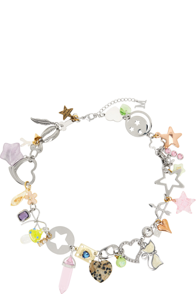 Modified cable chain necklace in silver- and gold-tone stainless steel.

· Graphic charms and crystals throughout
· Logo charm at adjustable lobster-clasp fastening
· L18"

Supplier color: Multi