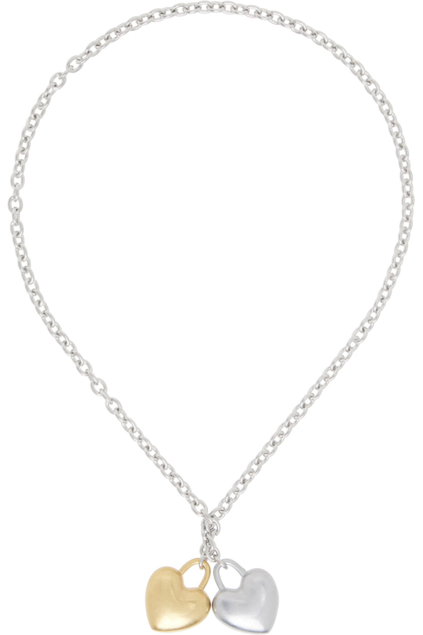 Cable chain necklace in silver-tone stainless steel.

· Antiqued graphic charms at fastening
· Self-tie fastening 
· L19"

Supplier color: Silver/Gold
