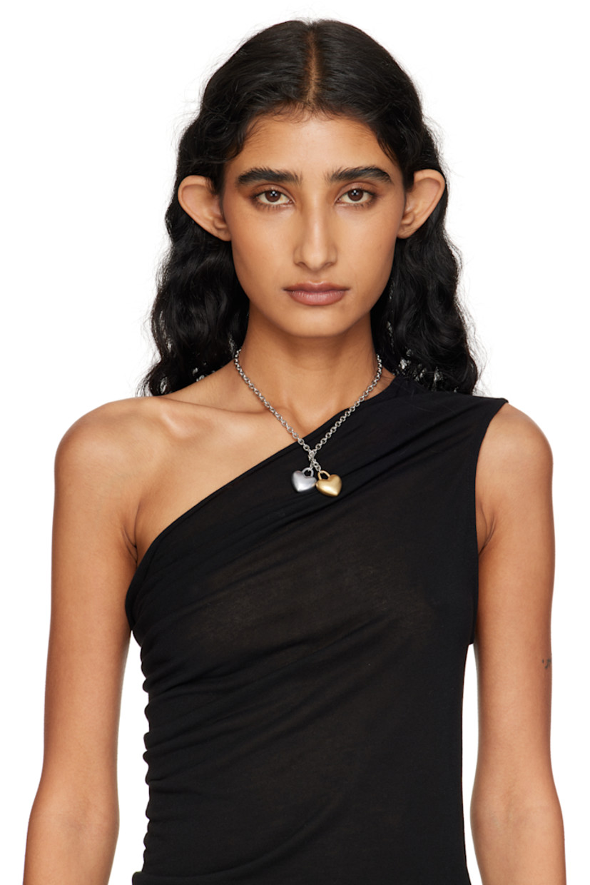 Cable chain necklace in silver-tone stainless steel.

· Antiqued graphic charms at fastening
· Self-tie fastening 
· L19"

Supplier color: Silver/Gold