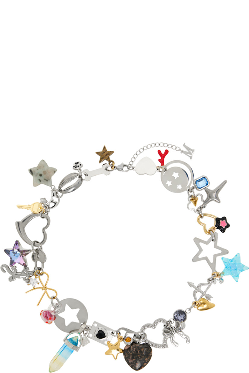 Modified cable chain necklace in stainless steel.

· Graphic charms with glass crystals, shells, and pearls throughout
· Adjustable lobster-clasp fastening
· L16"

Supplier color: Multi