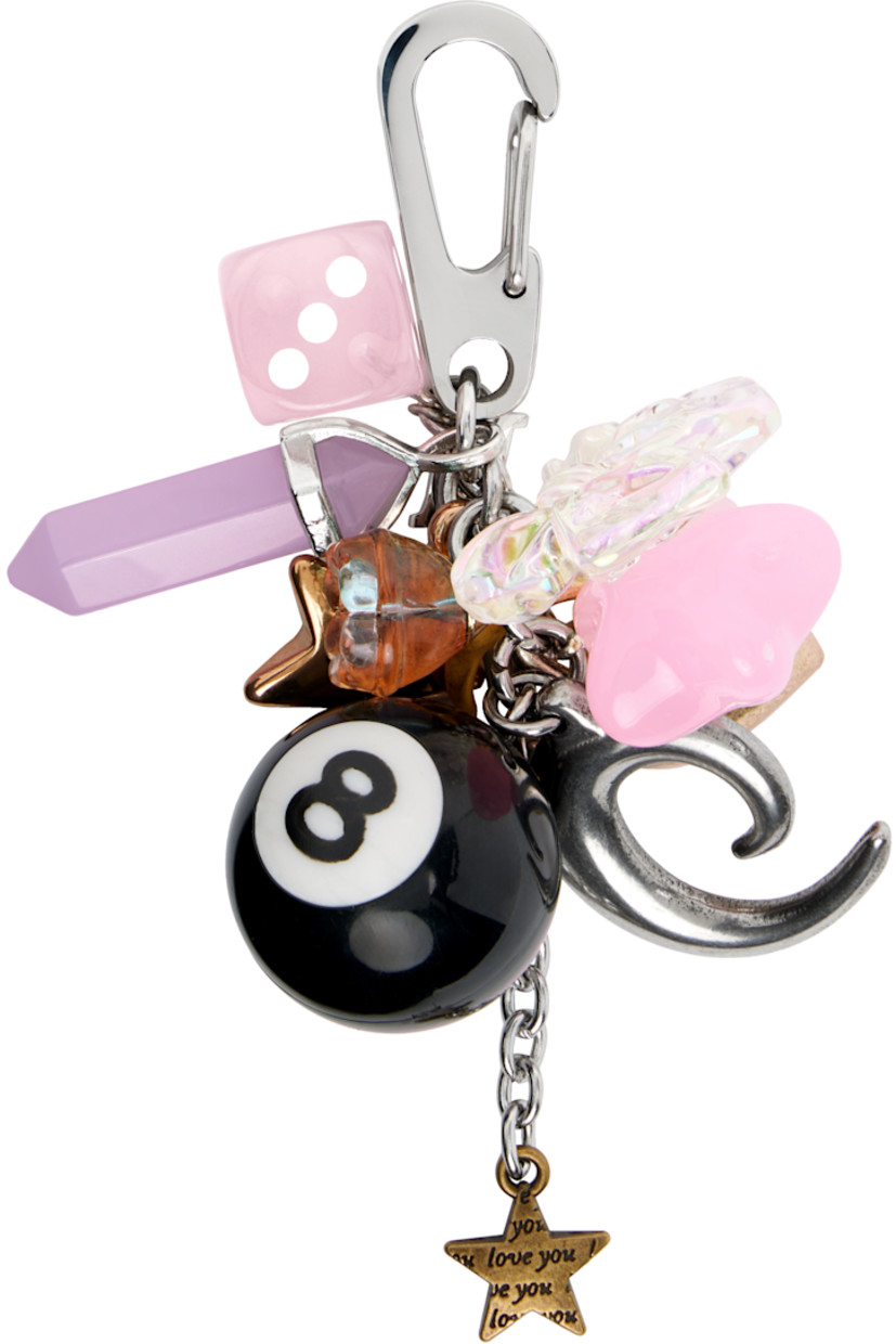 Keychain in silver- and gold-tone stainless steel.

· Graphic charms at drop
�· Lanyard-clasp fastening
· H3" x W2.5"

Supplier color: Silver/Multi