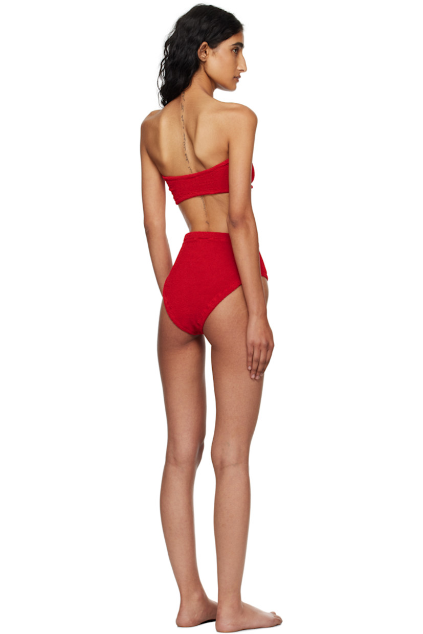 Shirred stretch nylon jersey bikini top and bottom.

· Gathering at sweetheart neck 
· High-waisted bottom
· Unlined

This product uses Original Crinkle™ Technology. Fits US size 2-12.

Supplier color: Red