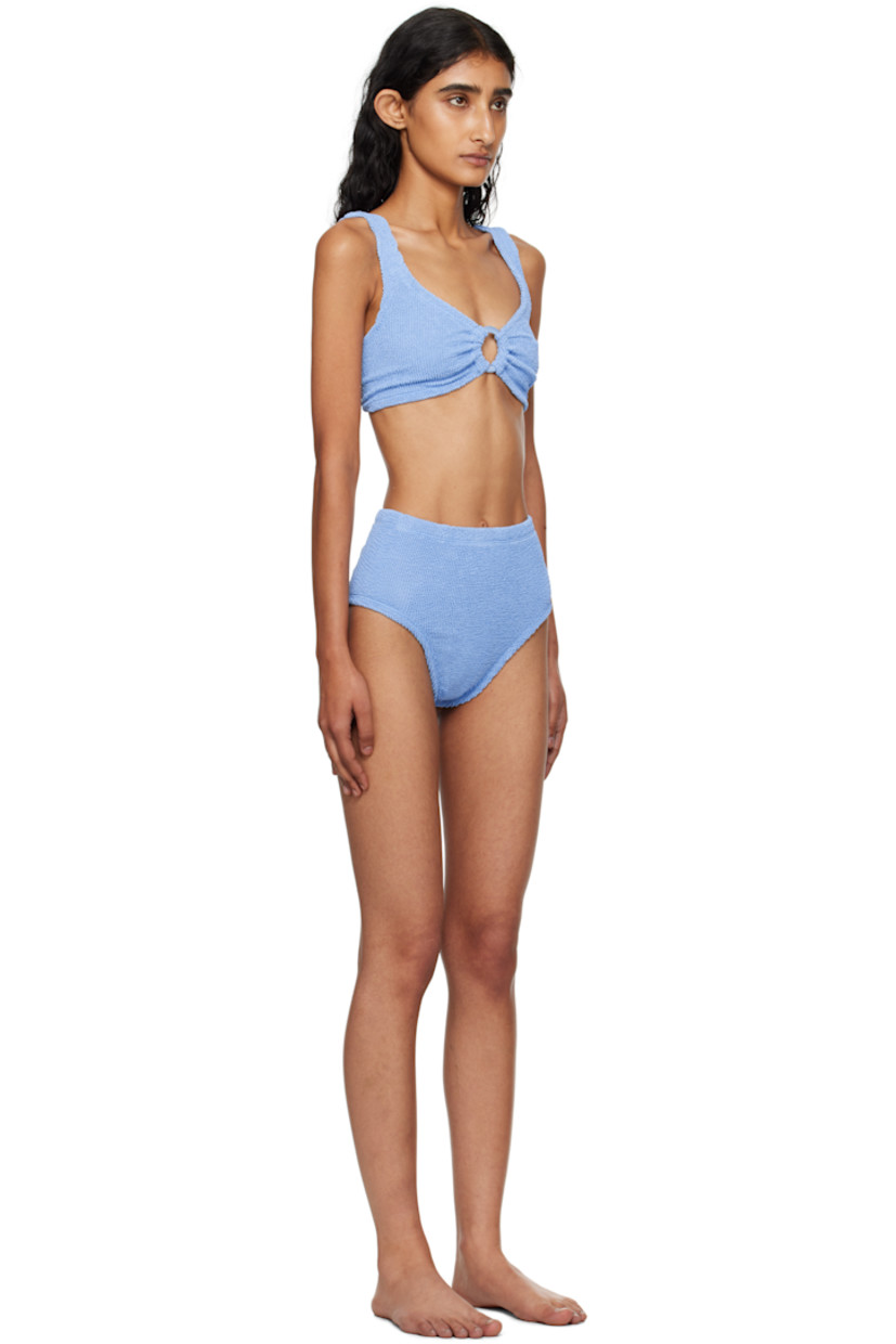 Shirred stretch nylon jersey bikini top and bottom.

· Scoop neck
· Covered O-ring and gathering at chest 
· High-waisted bottom
· Integrated shoulder straps
· Low back
· Unlined

This product uses Original Crinkle™ Technology. Fits US size 2-12.

Supplier color: Cornflower