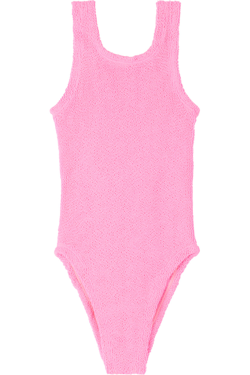 Shirred stretch nylon jersey one-piece swimsuit.

· Square neck
· Low back
· Unlined
· Machine-wash

This product uses Original Crinkle™ Technology.

Supplier color: Bubblegum

Hunza G Size: Recommended Age
UNI: Fits sizes 7-12 years