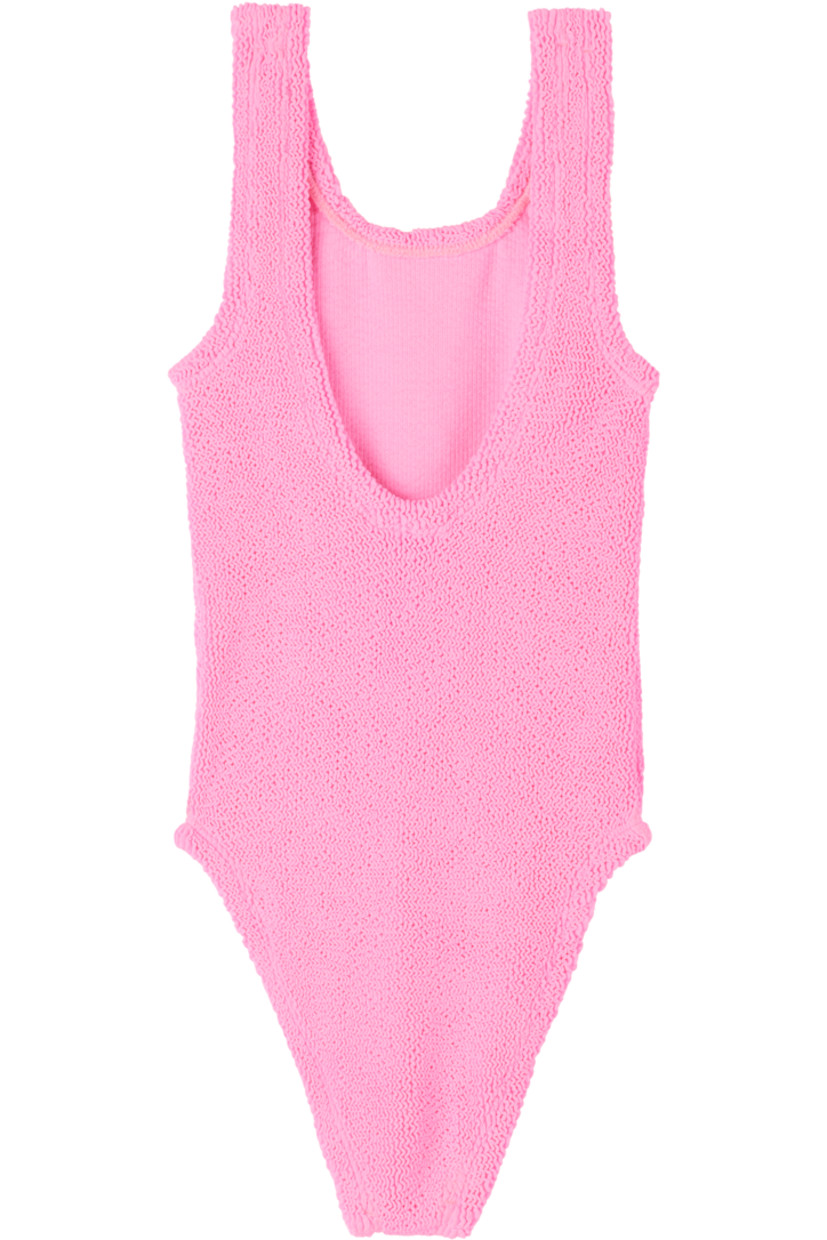 Shirred stretch nylon jersey one-piece swimsuit.

· Square neck
· Low back
· Unlined
· Machine-wash

This product uses Original Crinkle™ Technology.

Supplier color: Bubblegum

Hunza G Size: Recommended Age
UNI: Fits sizes 7-12 years