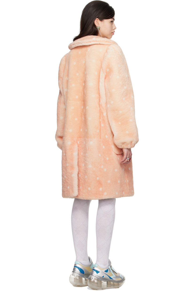 Shearling coat. Polka dot pattern printed throughout.

· Integrated pliable wire at collar
· Button closure
· Patch pockets
· Balloon sleeves
· Elasticized cuffs
· Central vent at back hem
· Full viscose satin lining

Part of the I'm Sorry by Petra Collins x JennyFax collaboration.

Supplier color: Pink/Polka dots