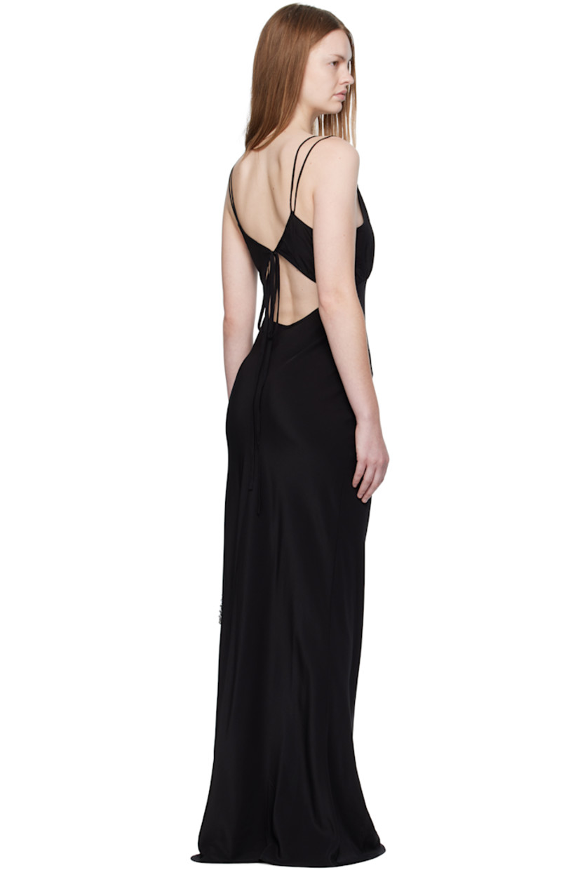 Silk georgette slip dress.

· Plunging V-neck
· Gathering at chest
· Fixed spaghetti straps
· Concealed zip closure at side seam
· Self-tie straps at open back

Part of the Elemental 06 collection.

Supplier color: Black