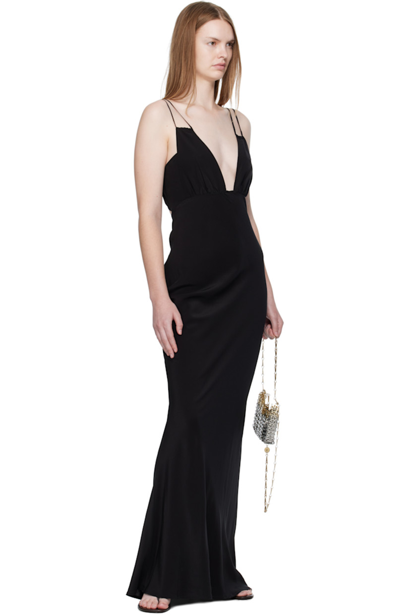 Silk georgette slip dress.

· Plunging V-neck
· Gathering at chest
· Fixed spaghetti straps
· Concealed zip closure at side seam
· Self-tie straps at open back

Part of the Elemental 06 collection.

Supplier color: Black