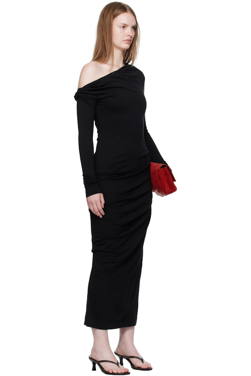 Merino wool jersey maxi dress.

· ZQ-certified merino wool 
· Draping throughout 
· Single-shoulder construction 
· Twisted detailing at shoulder 
· Gathering at sides
· Vented side seam

Part of the Elemental 06 collection.

Supplier color: Black