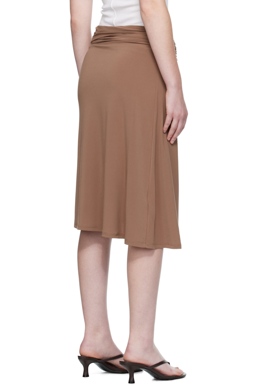 Stretch jersey midi skirt.

· Gathering at elasticized waistband 
· Twisted detailing at front 
· Slit at front 

Part of the Elemental 06 collection.

Supplier color: Chestnut