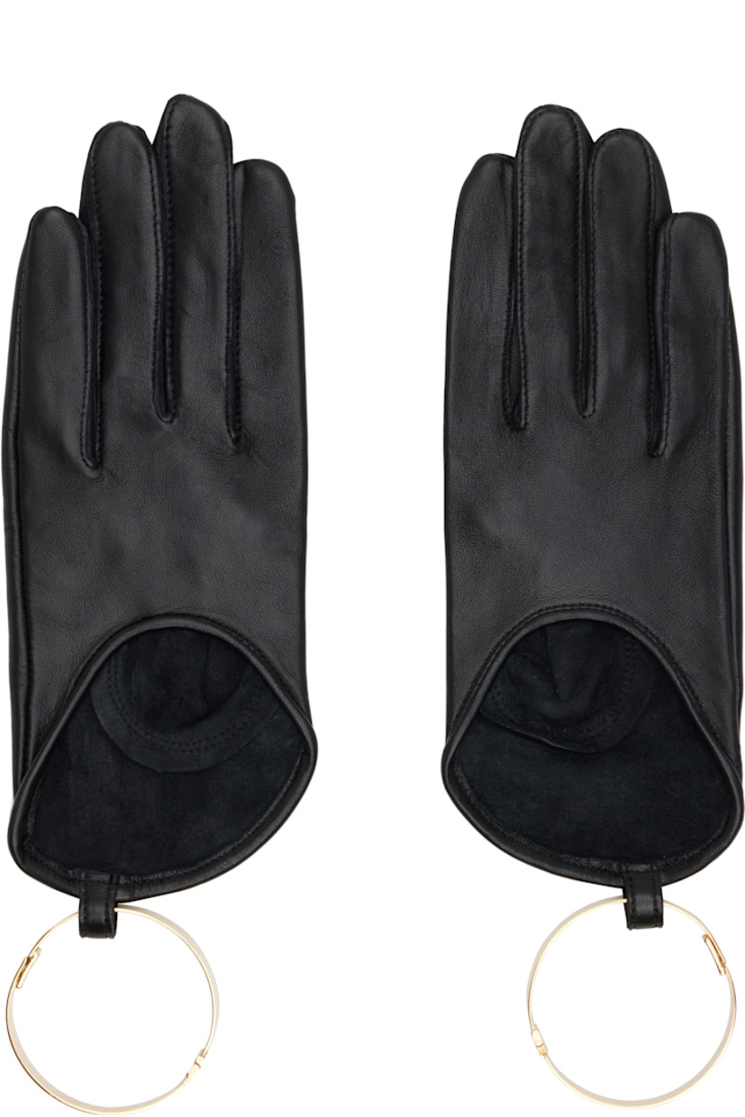 Pair of grained lambskin gloves. Detachable hinged bracelet in gold-tone brass.

Supplier color: Black
