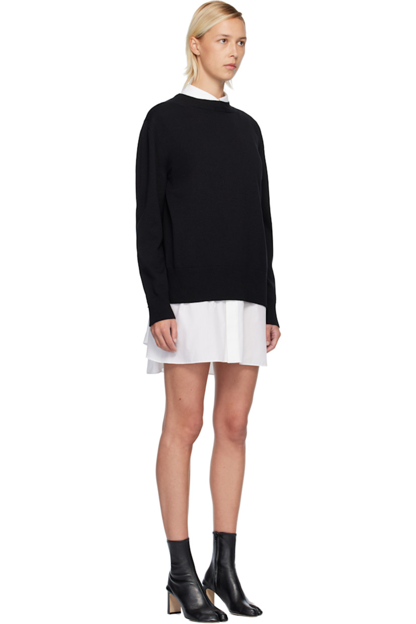Cotton-blend poplin shirt-style minidress.

· Detachable knit cotton-blend overlay 
· Spread collar 
· Rib-knit crewneck, hem, and cuffs
· Shirttail hem 
· Box pleat at back yoke 

Supplier color: Black/Off-white
