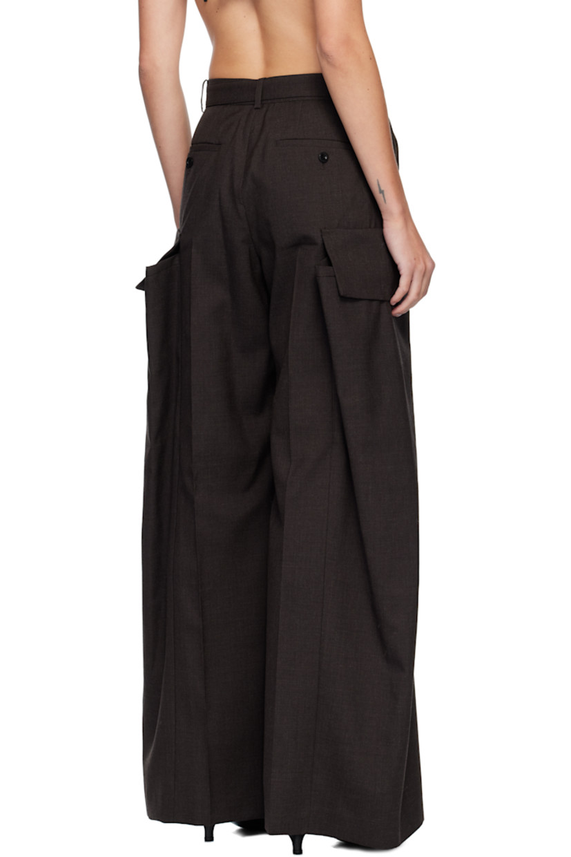 Plain-woven wool trousers.

· Belt loops
· Detachable cinch belt at waistband
· Four-pocket styling
· Zip fly 
· Cargo pocket and pleats at outseams 
· Creased legs 

Supplier color: Brown