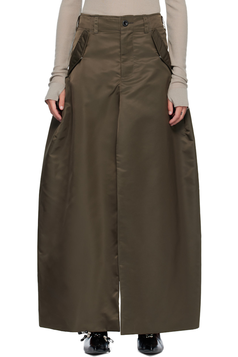 Nylon twill maxi skirt. 

· Belt loops
· Integrated cinch tabs at waistband 
· Four-pocket styling
· Zip fly 
· Cargo pocket at outseams 
· Central vent at front and back hem 

Supplier color: D/Khaki