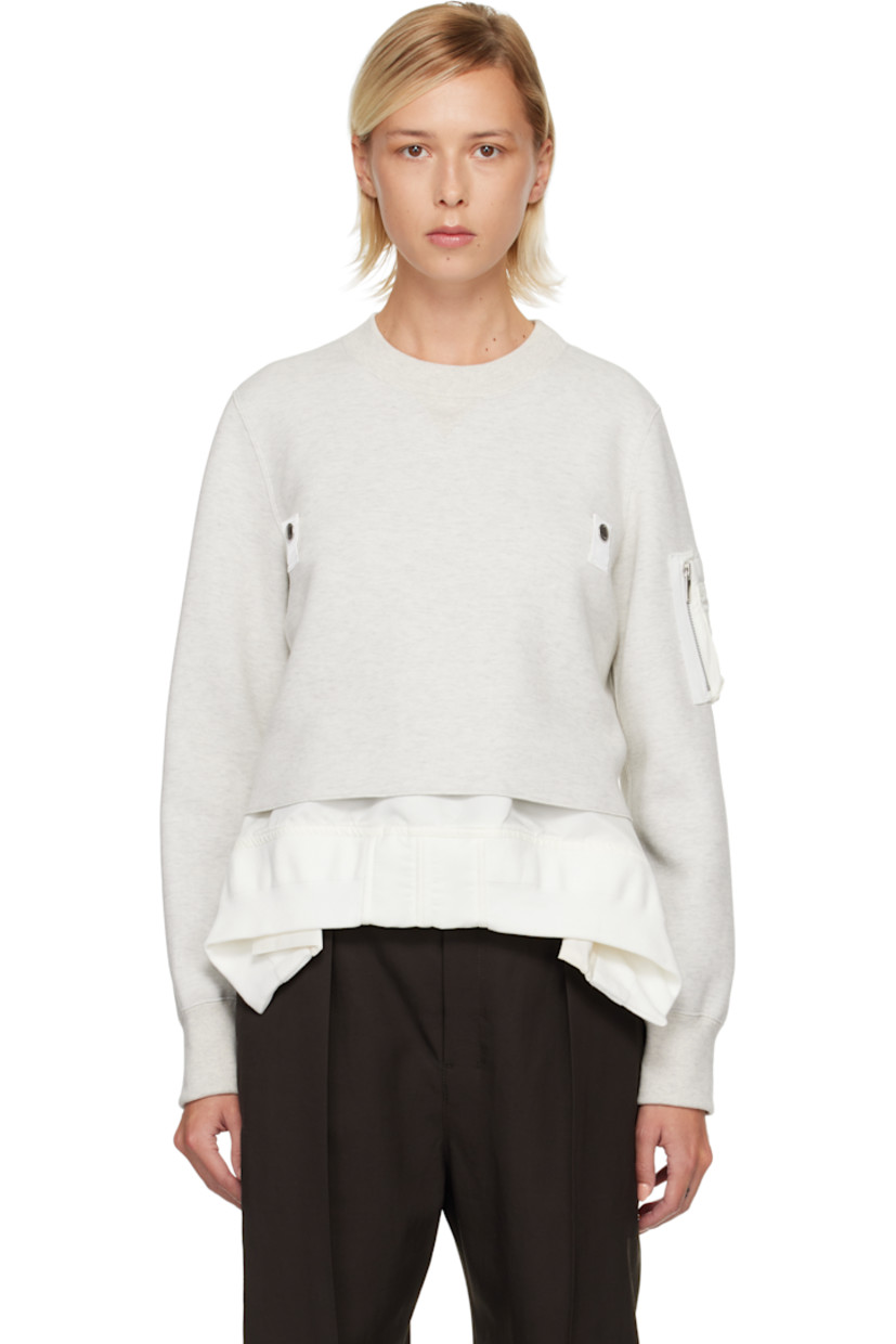 Heavyweight cotton-blend jersey sweatshirt. Integrated nylon satin underlay with rib-knit trim and vents at hem.

· Rib-knit crewneck and cuffs
· Press-stud tabs at chest
· Cropped hem
· Utility pocket at sleeve
· Partial mesh lining

Supplier color: Ecru/Off white