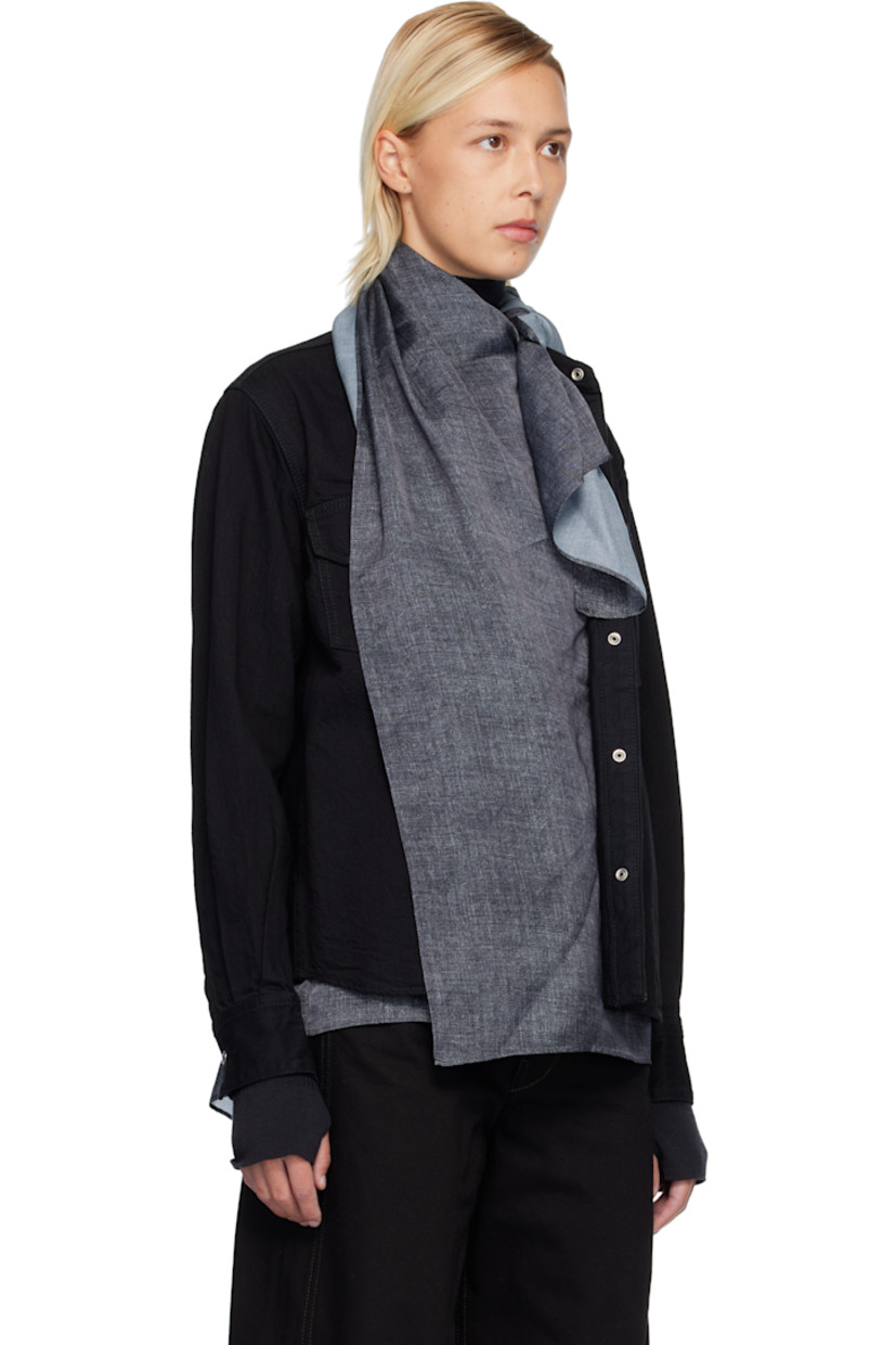 Non-stretch denim shirt. 

· Integrated scarf-style satin panel 
· Spread collar 
· Press-stud closure 
· Flap pockets at chest 
· Shirttail hem 
· Press-stud barrel cuffs
· Partial mesh lining 

Supplier color: Black