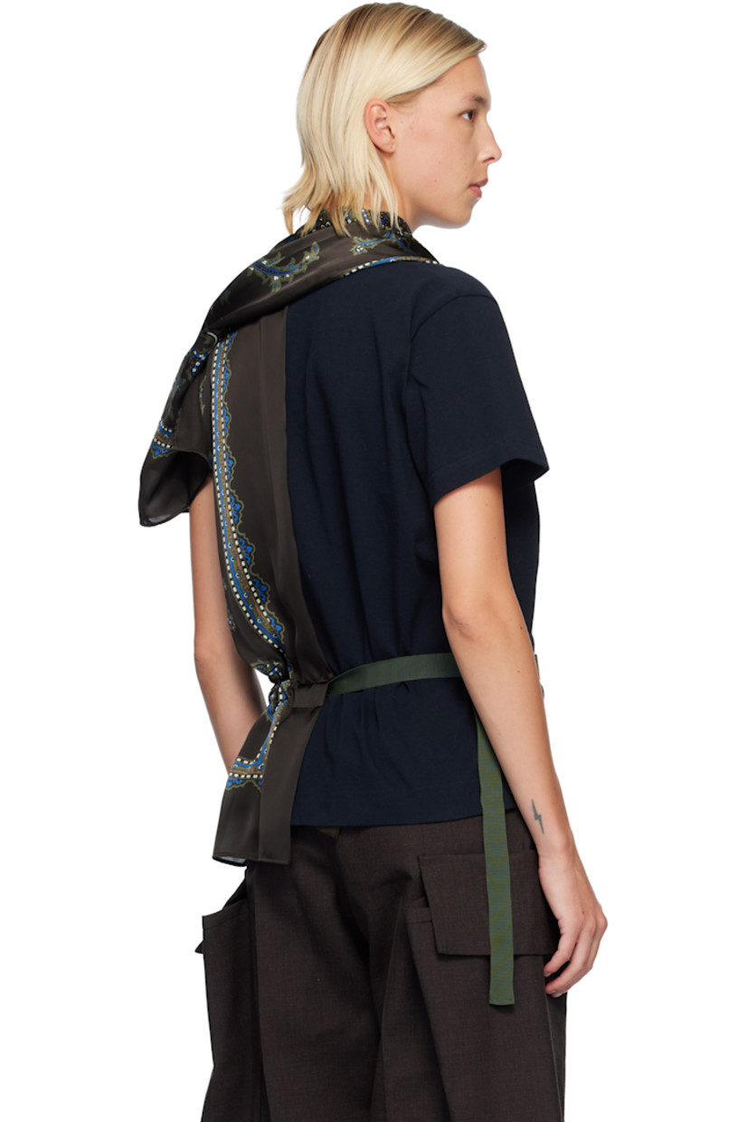 Cotton jersey T-shirt.

· Paneled construction
· Rib-knit crewneck
· Paisley pattern printed satin panel 
· Belt loops at waist 
· Integrated grosgrain cinch belt 

Supplier color: Navy/Khaki