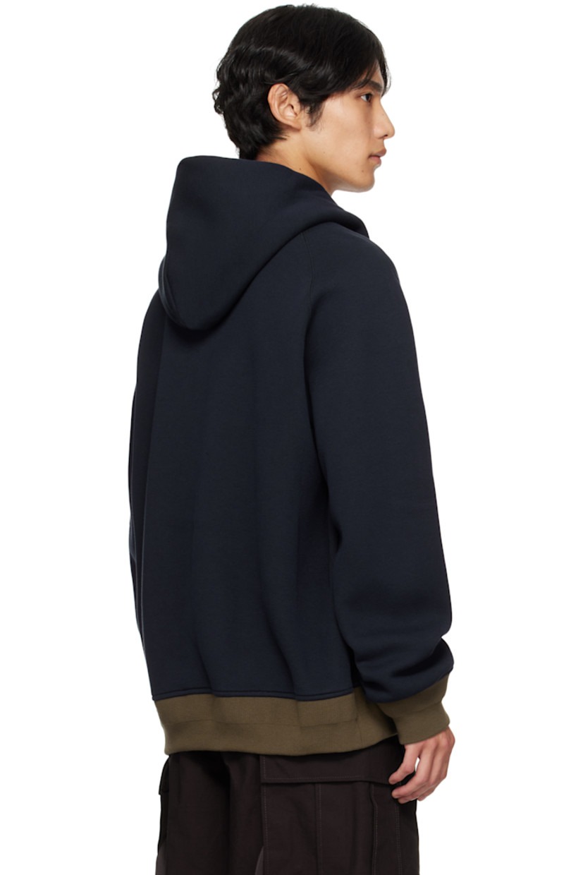 Cotton-blend jersey hoodie.

· Drawstring at hood
· Funnel neck
· Two-way zip closure
· Press-stud tabs at chest
· Patch pockets
· Rib-knit hem and cuffs
· Utility pocket at sleeve

Supplier color: Navy/D khaki