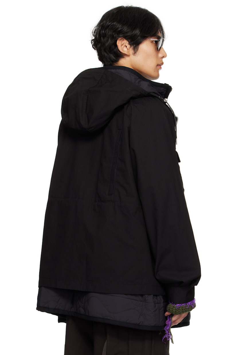 Cotton- and nylon-blend ripstop jacket.

· Cord-lock drawstring at hood
· Funnel neck
· Two-way zip closure with press-stud placket
· Flap and patch pockets at front
· Raglan sleeves
· Adjustable press-stud tab at cuffs
· Zip vent at back
· Cord-lock drawstring at interior waist
· Integrated insulated and quilted liner
· Full satin lining

Supplier color: Black