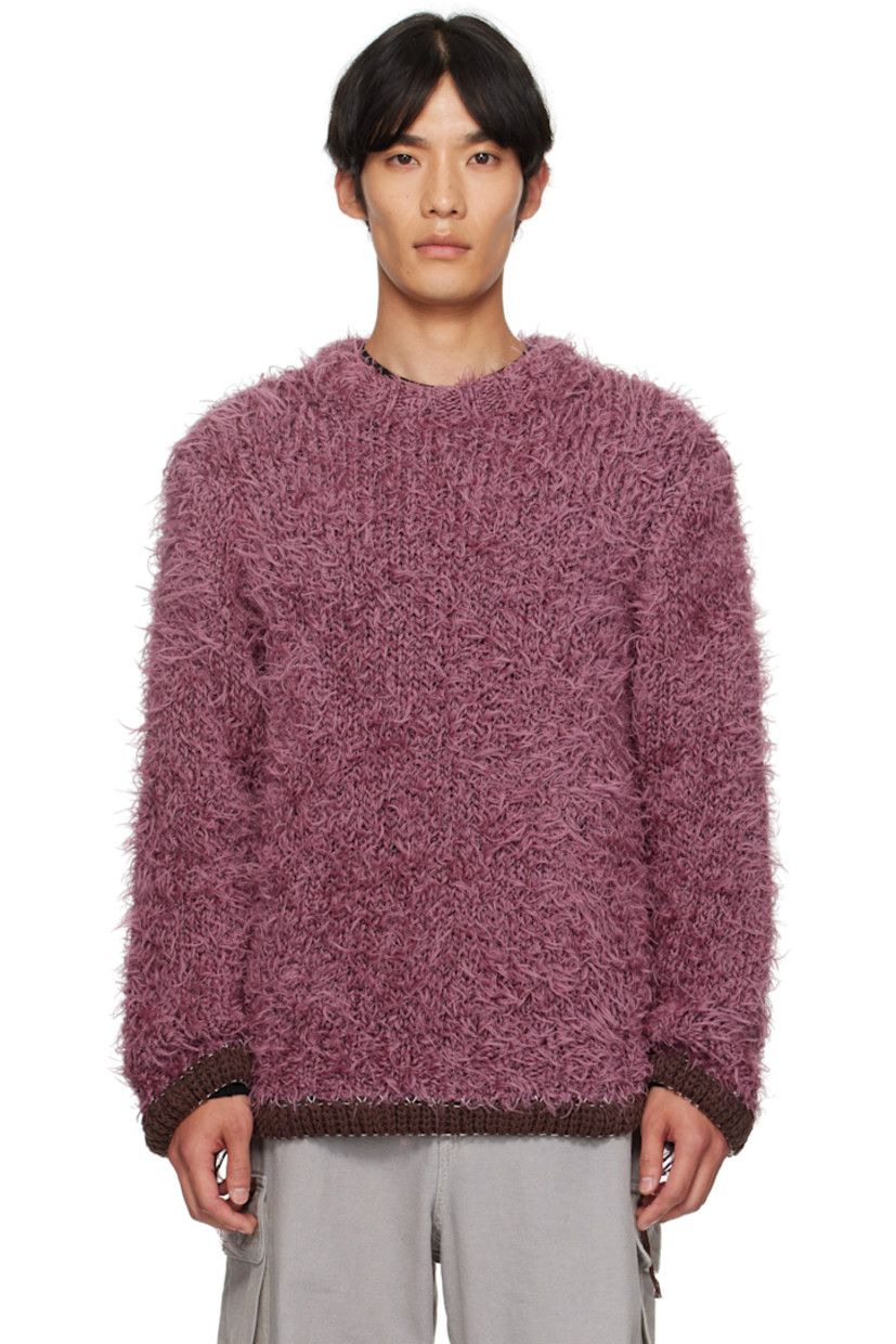 Shag-knit sweater. 

· Rib-knit crewneck, hem, and cuffs
· Loose thread detailing at side seams and cuffs
· Contrast stitching in white 

Supplier color: Pink