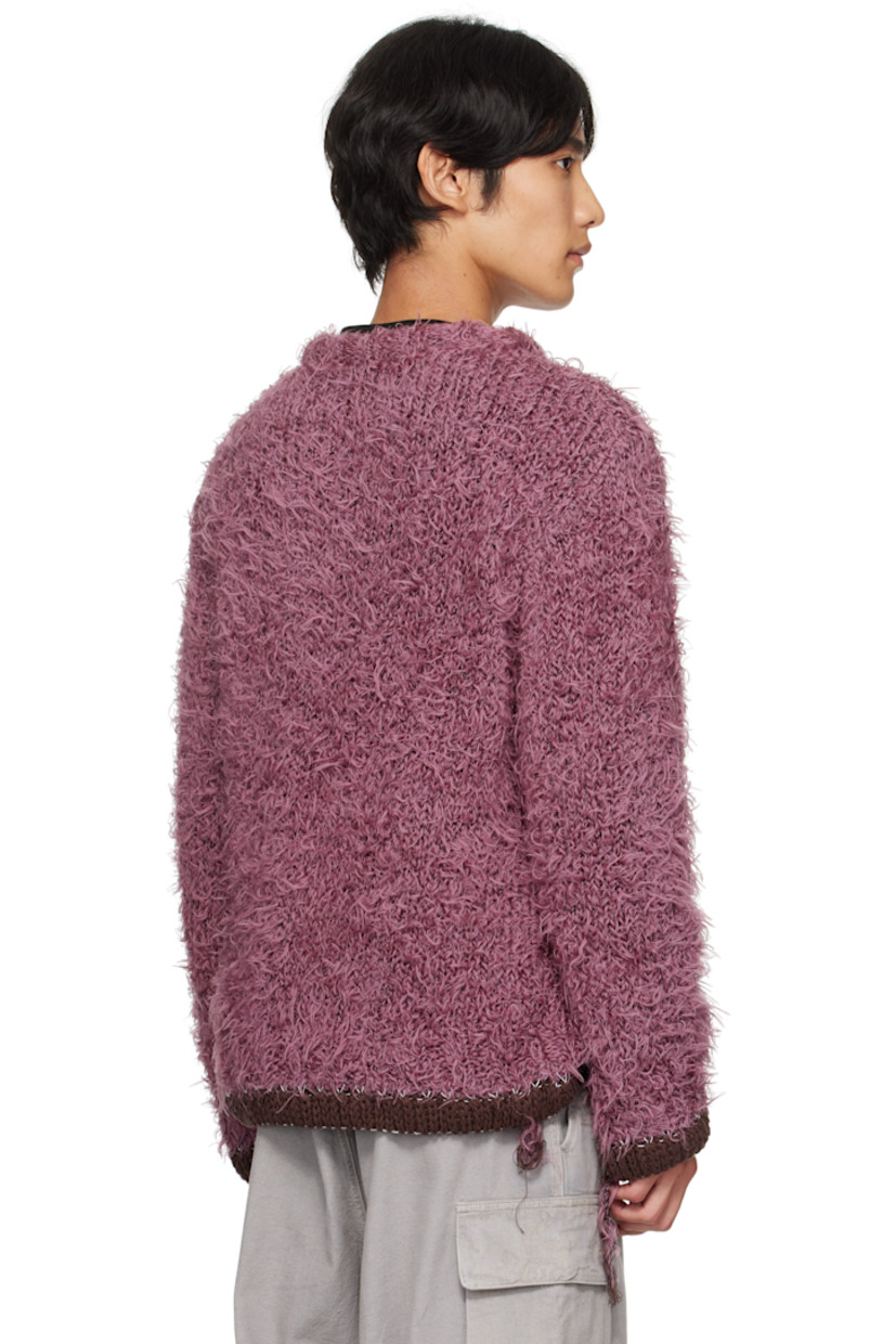 Shag-knit sweater. 

· Rib-knit crewneck, hem, and cuffs
· Loose thread detailing at side seams and cuffs
· Contrast stitching in white 

Supplier color: Pink