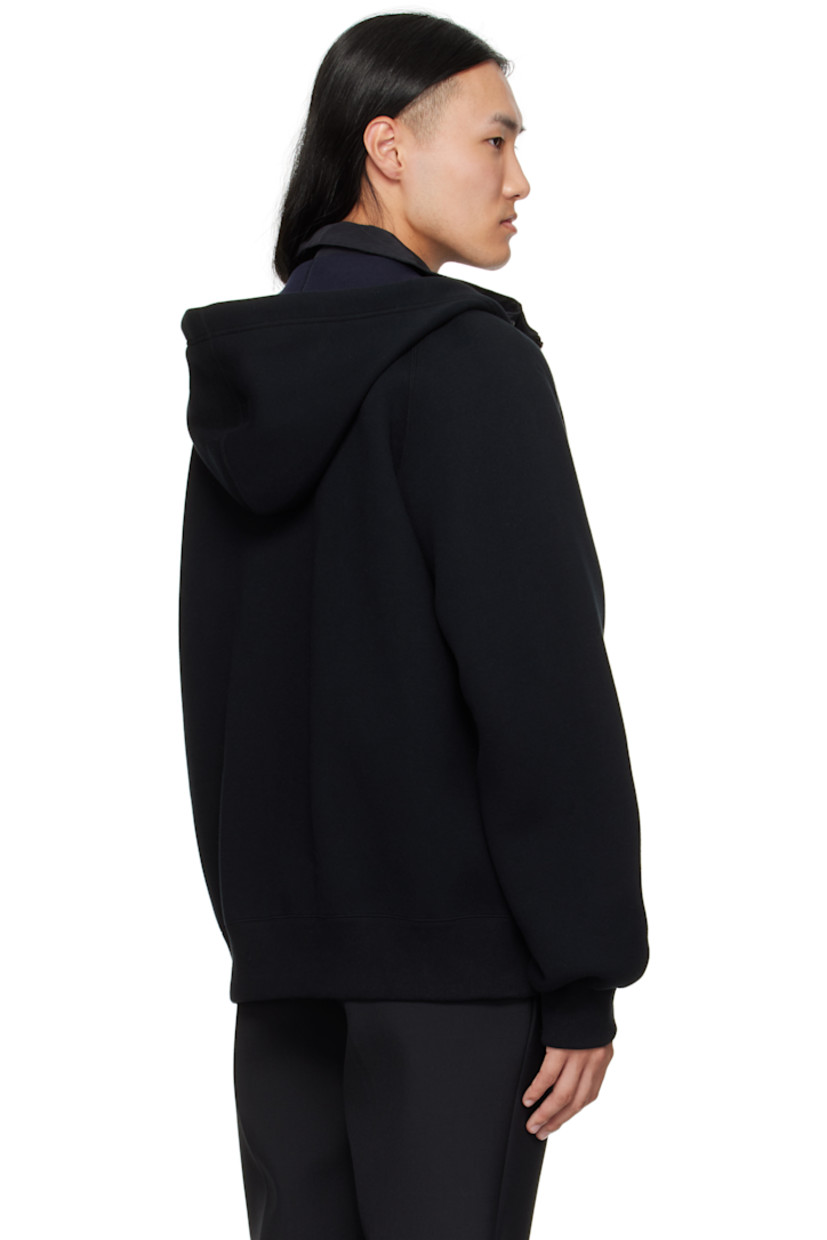 Double-faced cotton-blend fleece and grosgrain hoodie. 

· Paneled construction 
· Drawstring and stand collar at hood
· Concealed two-way zip closure
· Press-stud placket 
· Patch pockets at waist
· Rib-knit hem and cuffs 

Supplier color: Black