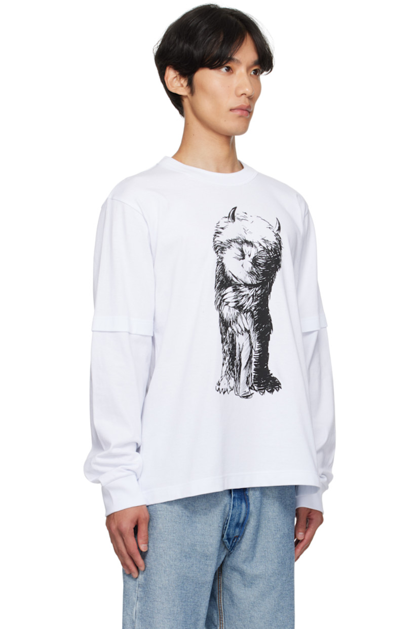 Cotton jersey T-shirt. 

· Rib-knit crewneck and cuffs
· Graphic printed at front 
· Layered sleeves 
· Logo and text printed at back 

Part of the Where The Wild Things Are capsule.
 
Supplier color: White