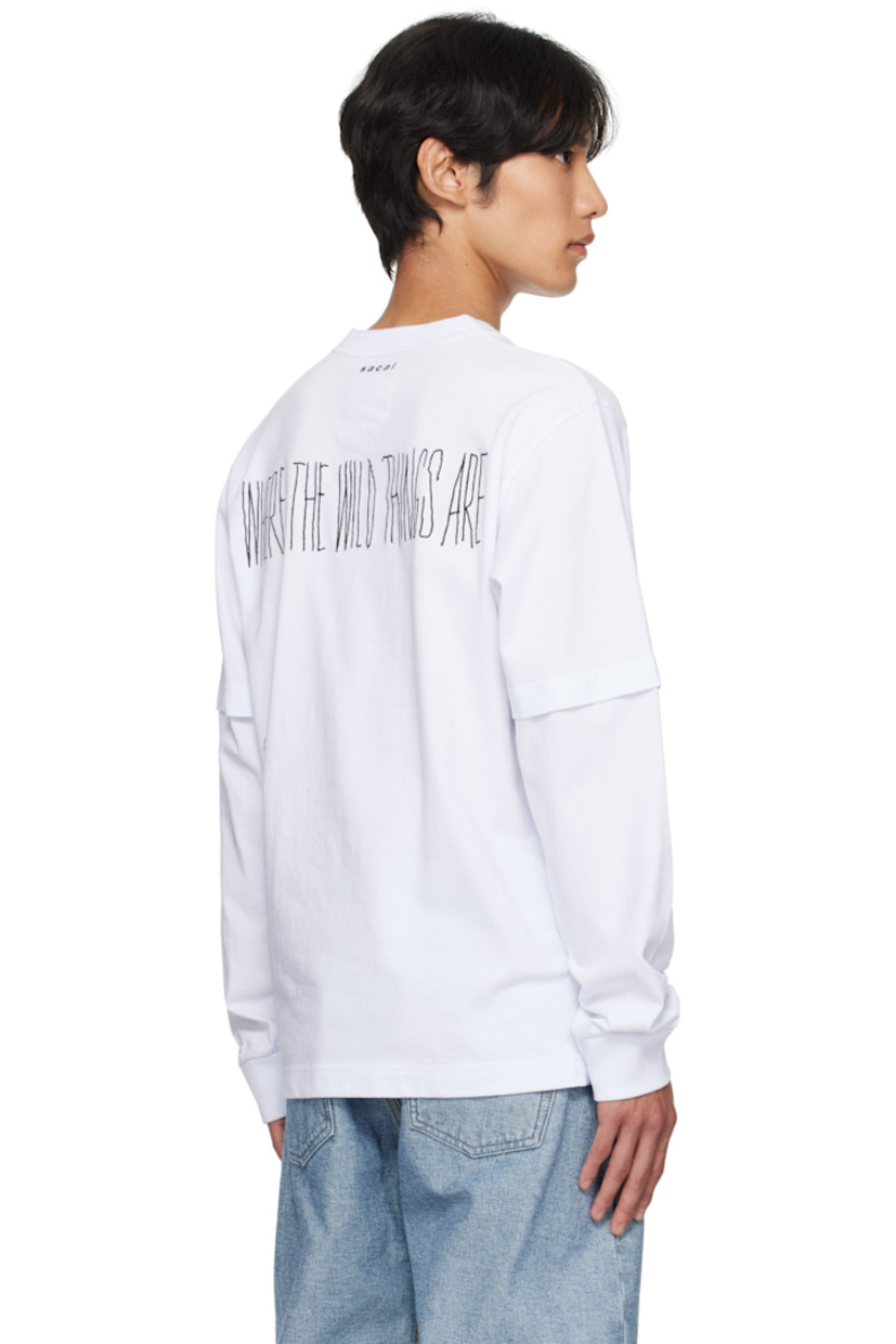 Cotton jersey T-shirt. 

· Rib-knit crewneck and cuffs
· Graphic printed at front 
· Layered sleeves 
· Logo and text printed at back 

Part of the Where The Wild Things Are capsule.
 
Supplier color: White