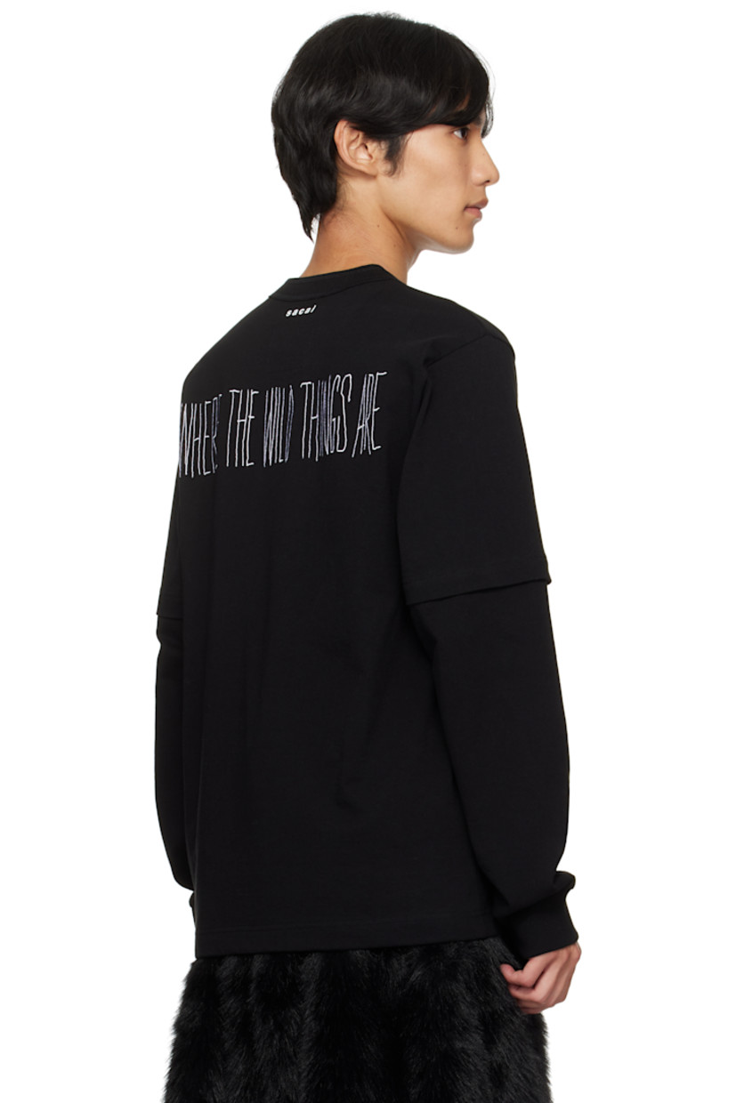 Cotton jersey T-shirt. 

· Rib-knit crewneck and cuffs
· Graphic printed at front 
· Layered sleeves 
· Logo and text printed at back 

Part of the Where The Wild Things Are capsule.
 
Supplier color: Black
