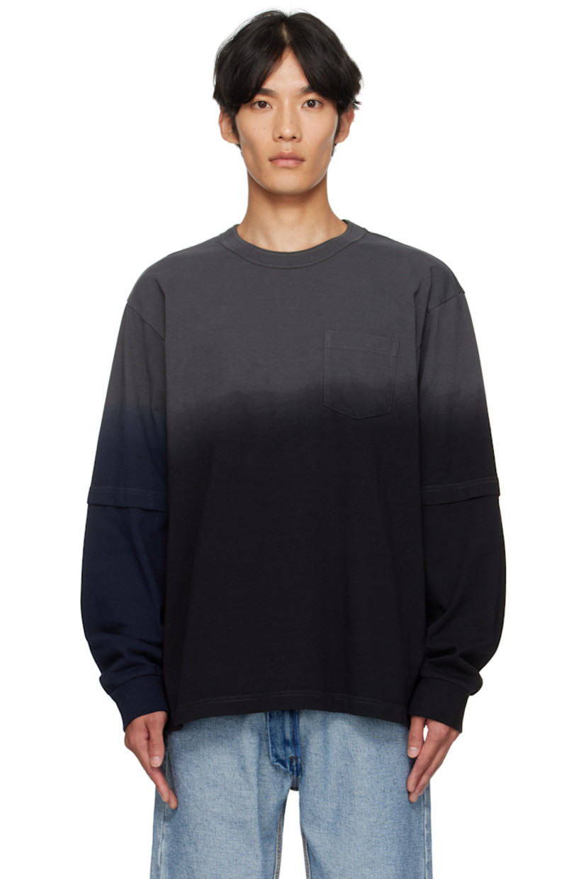 Garment-dyed cotton jersey T-shirt. 

· Gradient pattern throughout
· Rib-knit crewneck and cuffs
· Patch pocket at chest
· Dropped shoulders
· Layered sleeves
· Logo printed at back collar 

Supplier color: Black