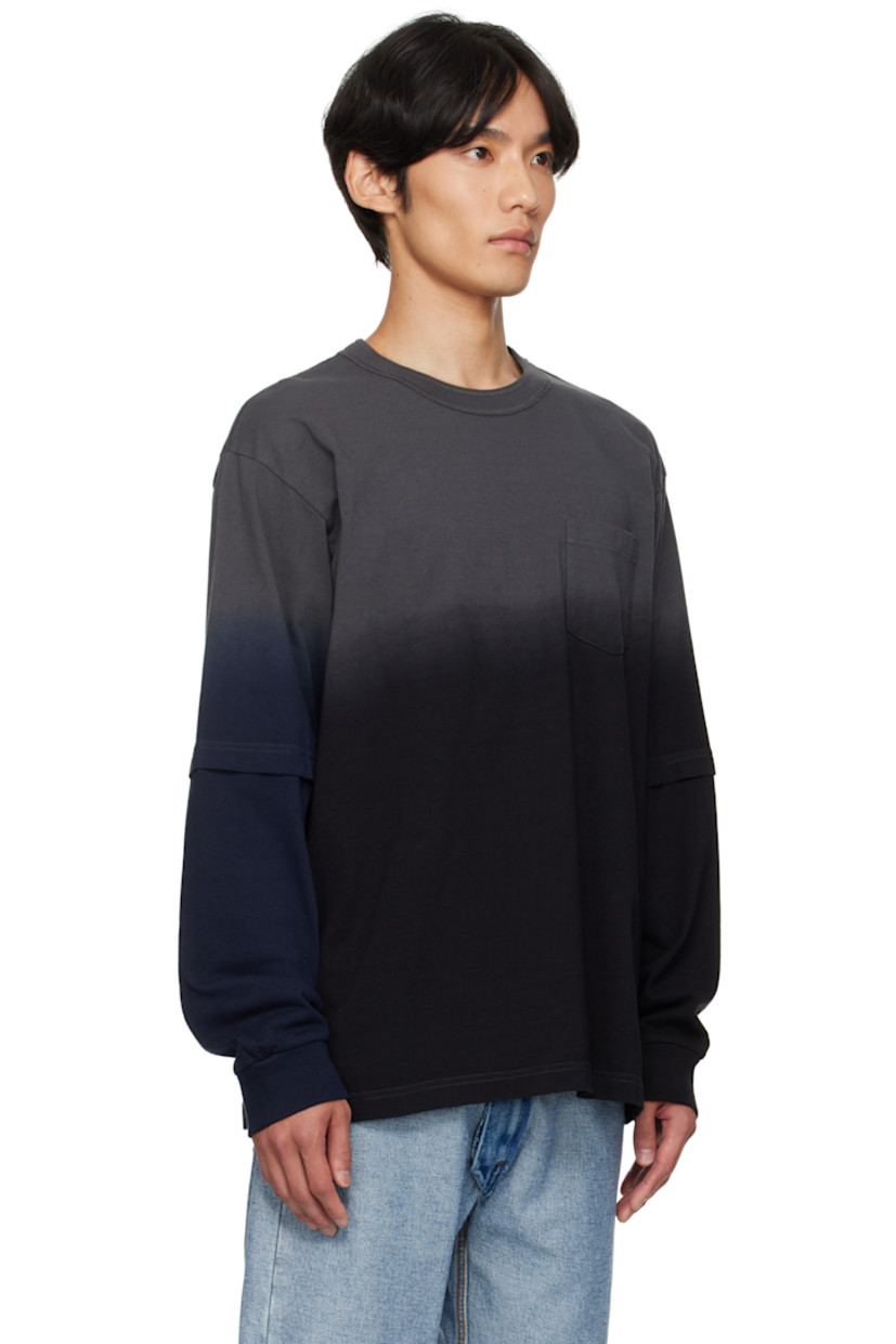 Garment-dyed cotton jersey T-shirt. 

· Gradient pattern throughout
· Rib-knit crewneck and cuffs
· Patch pocket at chest
· Dropped shoulders
· Layered sleeves
· Logo printed at back collar 

Supplier color: Black