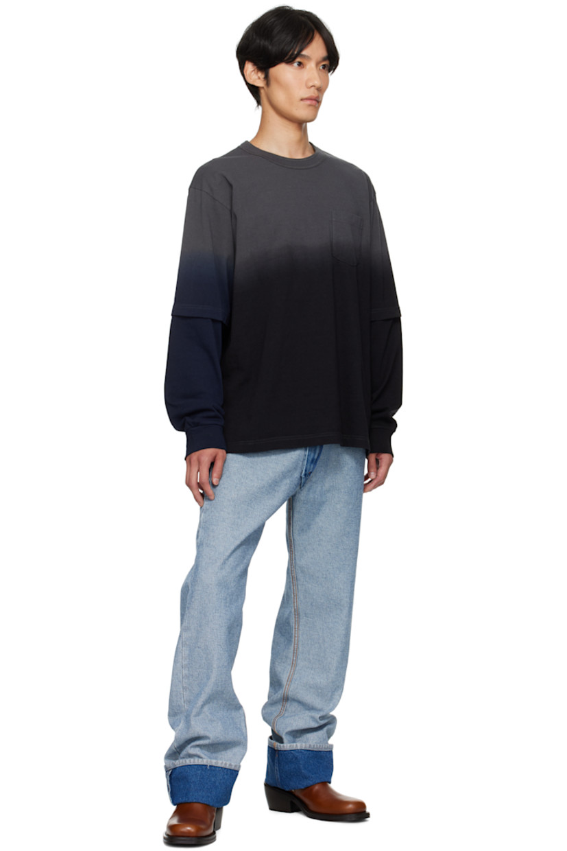 Garment-dyed cotton jersey T-shirt. 

· Gradient pattern throughout
· Rib-knit crewneck and cuffs
· Patch pocket at chest
· Dropped shoulders
· Layered sleeves
· Logo printed at back collar 

Supplier color: Black