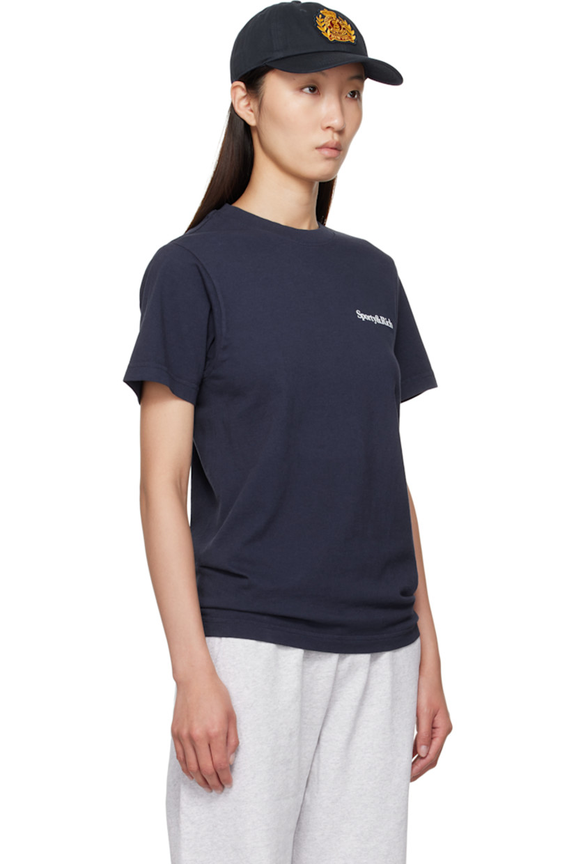 Garment-dyed cotton jersey T-shirt.

· Pre-shrunk
· Rib-knit crewneck
· Logo printed at chest
· Text printed at back

Supplier color: Navy/White/Fire Red